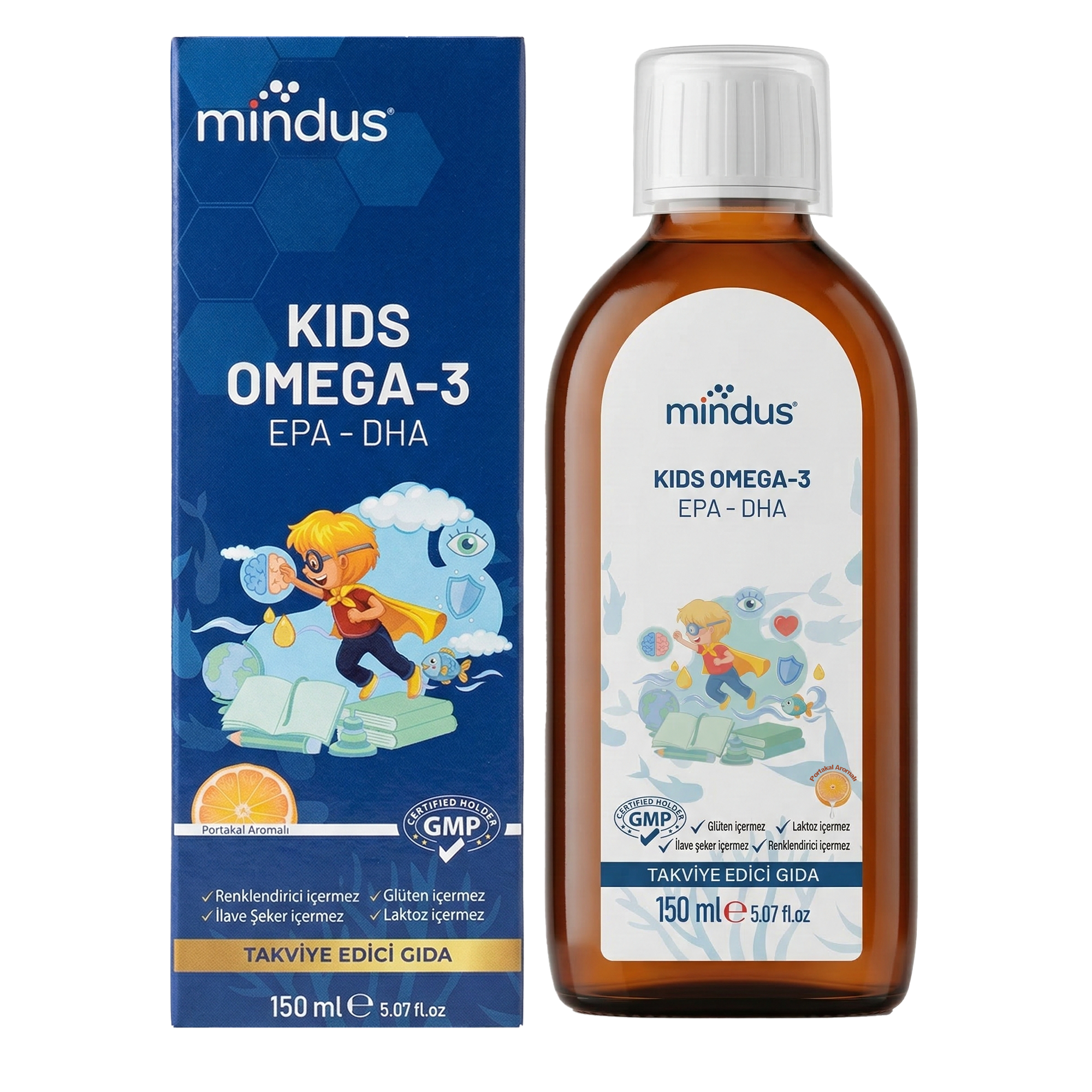 mindus Kids Omega-3 Portakal Aromalı Şurup 150 ml